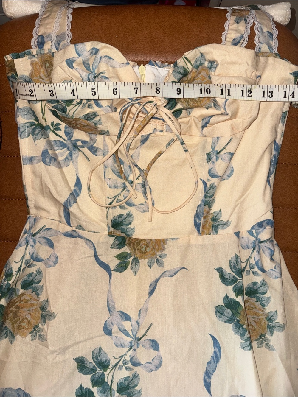 Cream Floral Midi Dress with Blue and Green Print - Medium - Picture 4 of 12